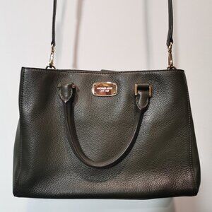 Olive/Gold Pebbled Leather Satchel/Crossbody EUC #253